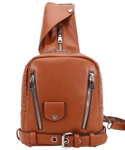 Fashion Jacket Sling Backpack 688-6898 BROWN